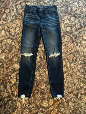 American Eagle Outfitters Navy Blue Ripped Skinny Jeans